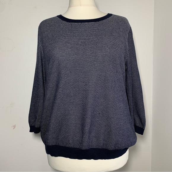 Peter Hahn Women's Knit Jumper Navy White Mix Long Sleeve Pullover Casual UK 22 - Picture 3 of 15